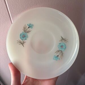 Vtg Fire King Bonnie Blue Carnation Flower Milk Glass Saucer 6” Set Of 4